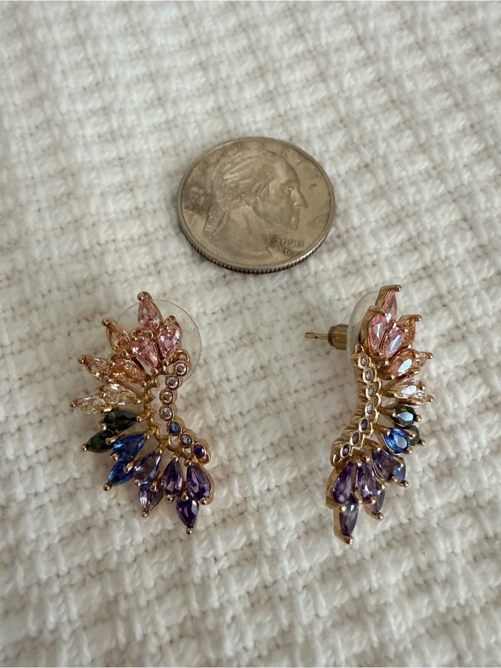 Multicolor Crystal Wing Stud Earrings - Women Jewelry